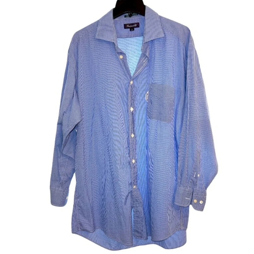 Faconnable Men’s Shirt Blue Check Graph Plaid Cotton Dress Shirt 17 1/2
